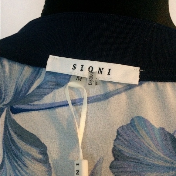SIONI Blue & White Floral Bomber Jacket - Picture 4 of 6